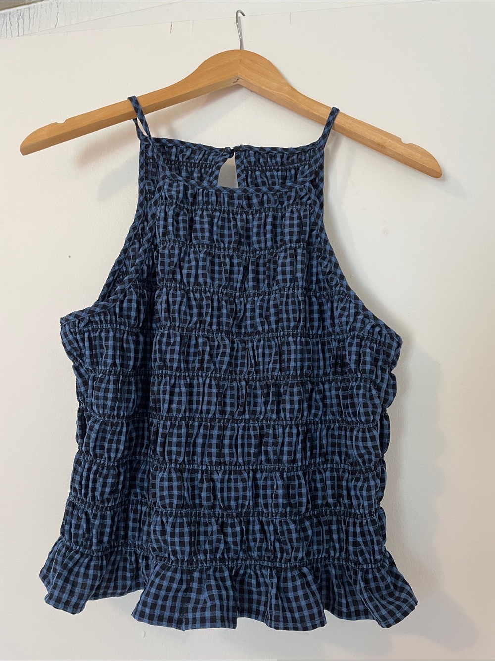 Navy Blue and Black Gingham Smocked Tank Top